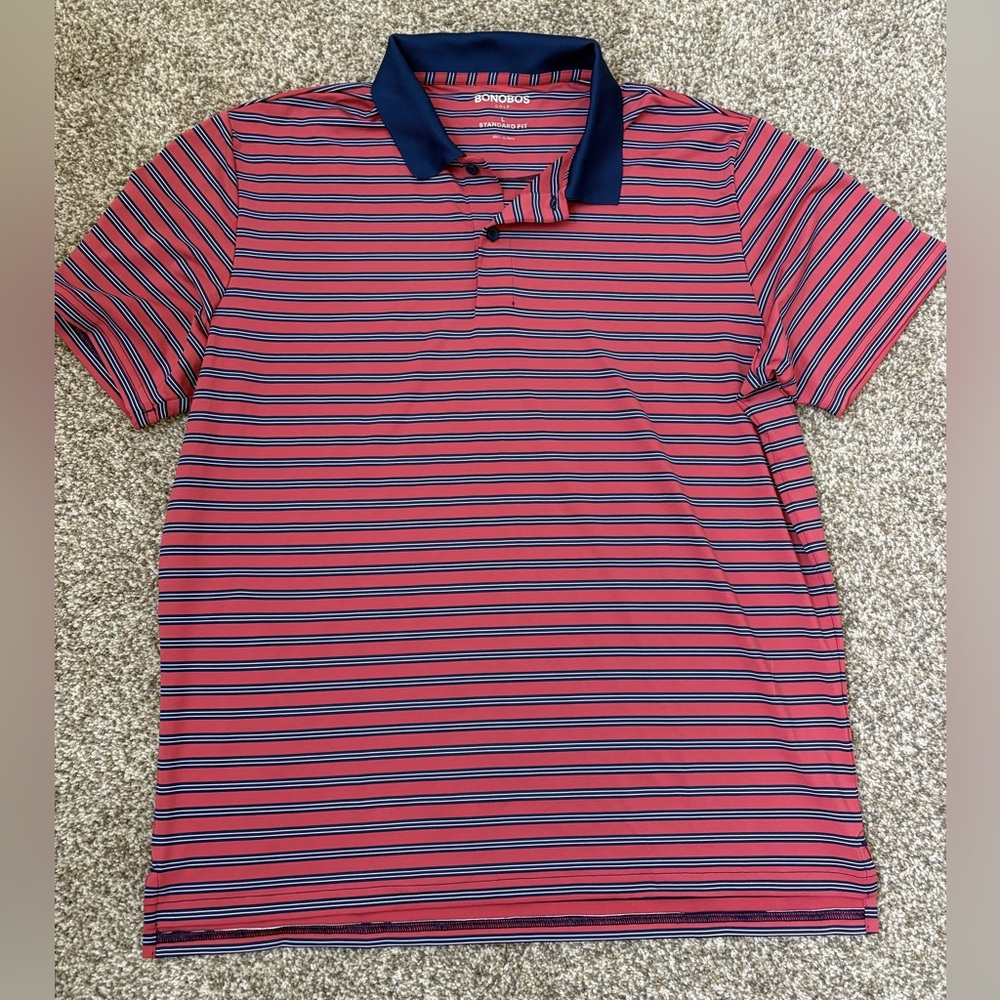 Bonobos Golf Men's Polo Shirt Pink Blue Stripes Standard Fit Size Large